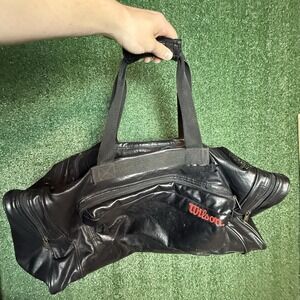 VTG 70's Wilson Black Leather Duffel Bag With Double Handle No Shoulder Strap